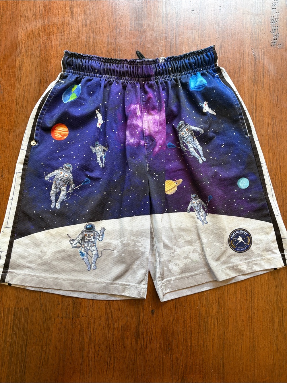 Galaxy Astronaut Print Lacrosse Shorts - Purple & White